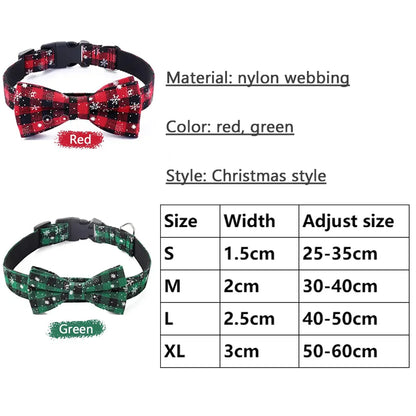 Dog Collar with Bow Tie,Christmas Plaid Snowflake Dog Collar with Adjustable Buckle Suitable for Small Large Dogs Cats Pets (S)