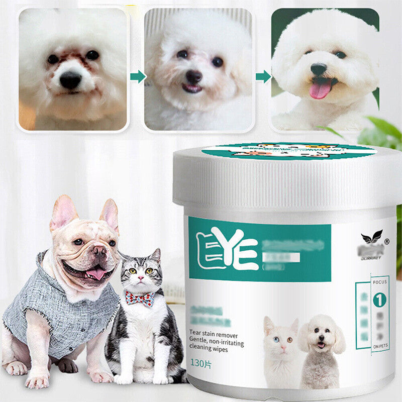 130Pcs Wipes Wet Pet Eye/Ear Dog Cat Tear Stain Remover Cleaning Paper Wipes AU