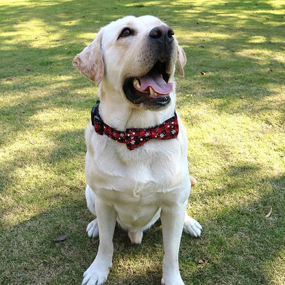 Dog Collar with Bow Tie,Christmas Plaid Snowflake Dog Collar with Adjustable Buckle Suitable for Small Large Dogs Cats Pets (S)