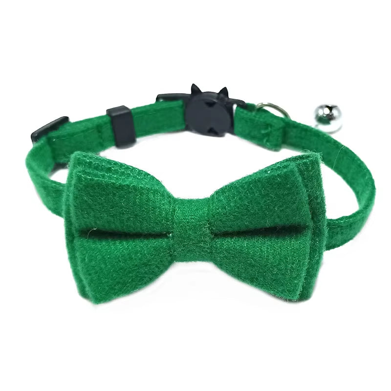 Pet Breakaway Cat Collar Bow Tie and Bell Cute Plaid Christmas Red Elastic Adjustable Dog Collar with Sash Small Bell for Cats