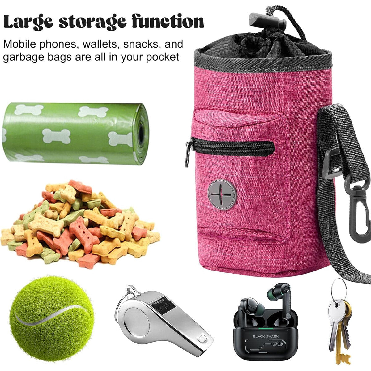 Portable Dog Training Treat Bag Pet Walking Snack Pouch with Waste Pickup Holder