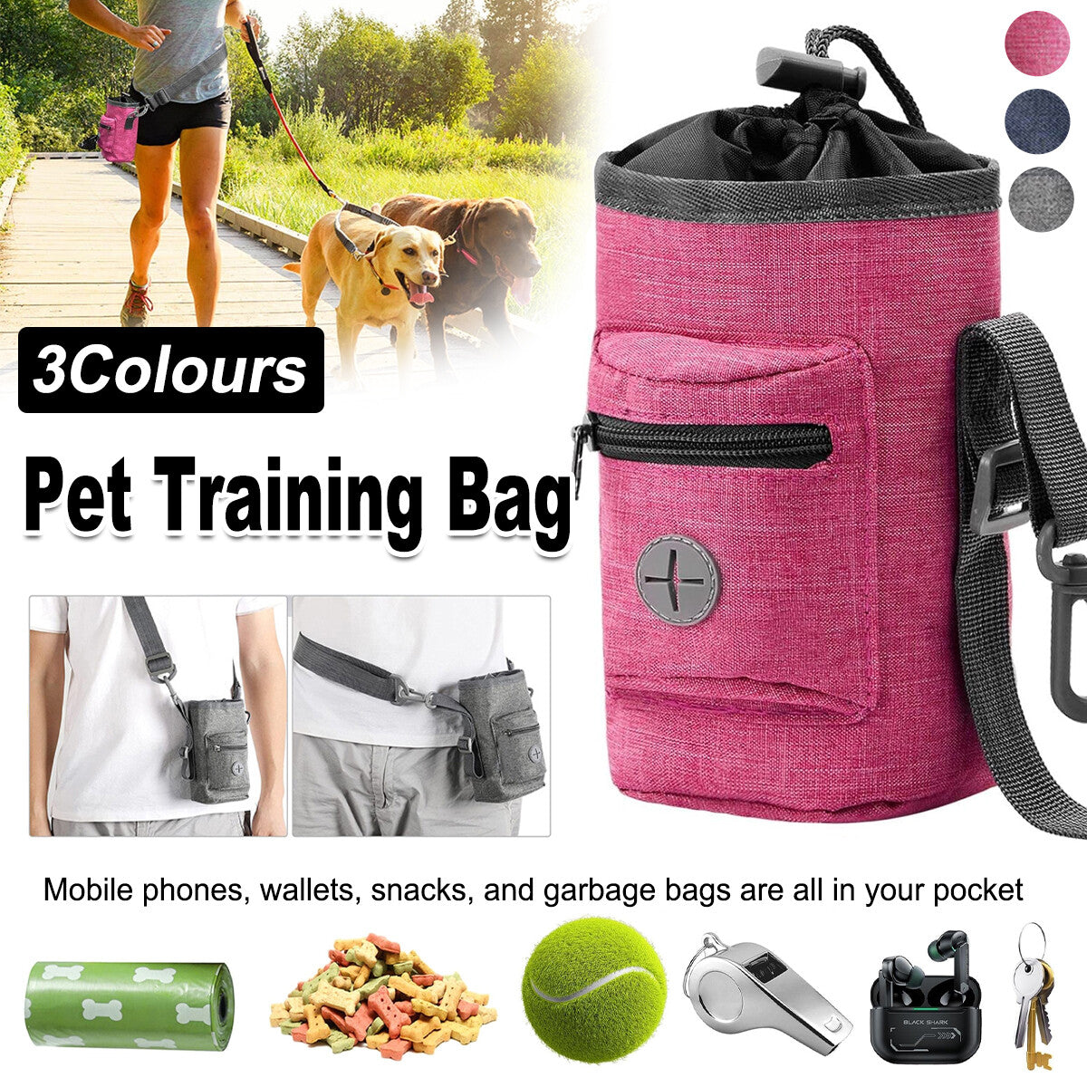 Portable Dog Training Treat Bag Pet Walking Snack Pouch with Waste Pickup Holder