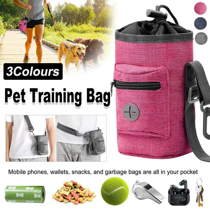 Portable Dog Training Treat Bag Pet Walking Snack Pouch with Waste Pickup Holder