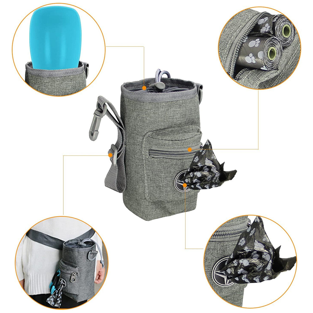 Portable Dog Training Treat Bag Pet Walking Snack Pouch with Waste Pickup Holder