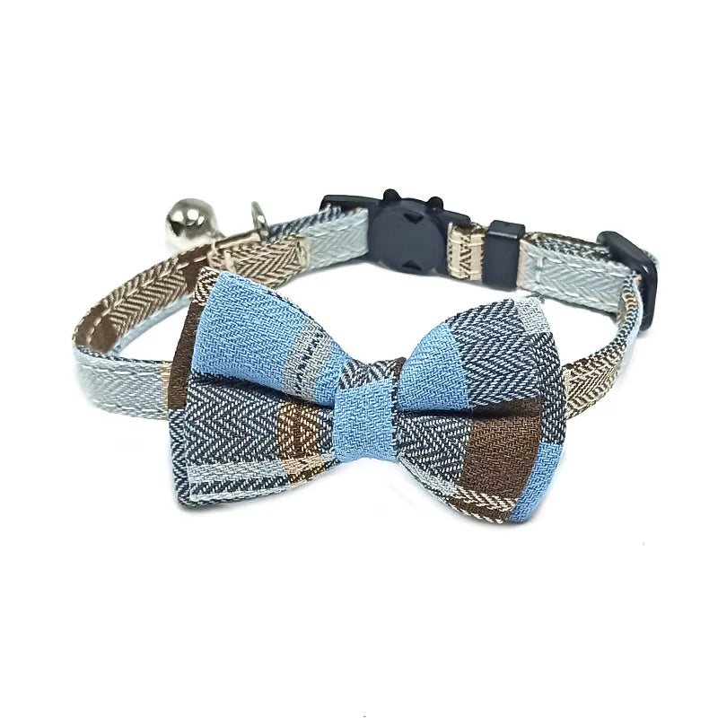 Pet Breakaway Cat Collar Bow Tie and Bell Cute Plaid Christmas Red Elastic Adjustable Dog Collar with Sash Small Bell for Cats